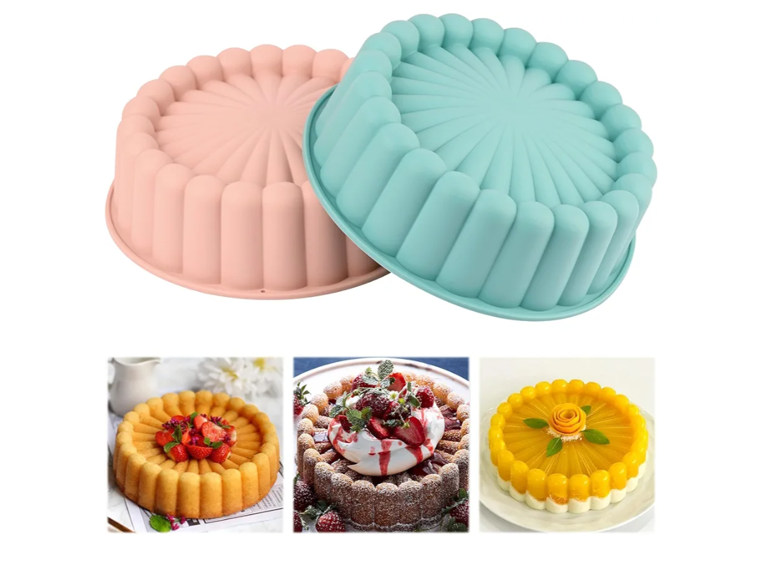 HUAKENER 2 Pcs Charlotte Cake Pan, 8 Inch Round Cake Pan, Nonstick Silicone Cake Molds for Cheese Cake, Chocolate Cake, Rainbow Cakes, Strawberry Shortcake, Brownie Tart Pie, Bule and Pink