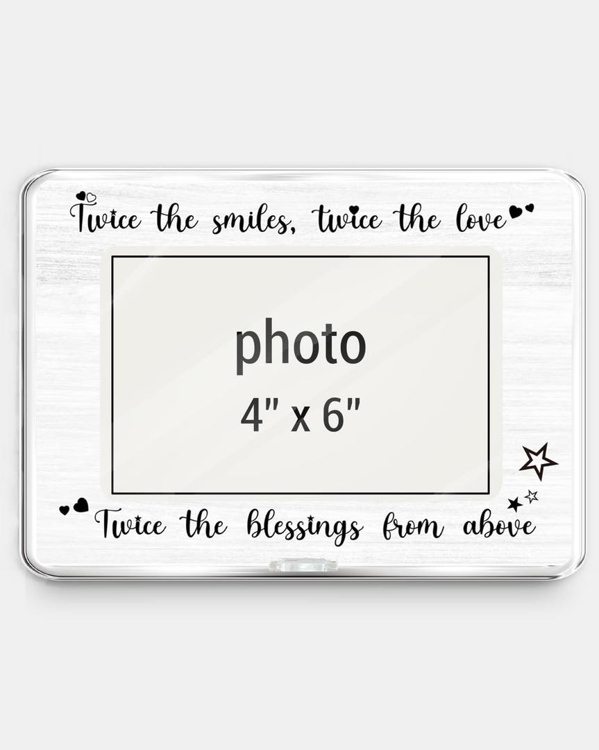 Twins Photo Frame, Twin Dad Mom Gifts, New Dad Mom Gifts, Twin Baby Gift, Twice the Smiles Twice the Love Picture Frame for 4 x 6 Inch Photo