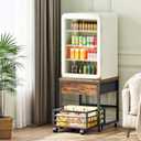 HOOBRO Mini Fridge Stand with Storage, 19.7 Inch End Table, Mini Fridge Cabinet with Mobile Basket Cart, for Living Room, Bedroom, Rustic Brown and Black BF655BX01, 19.7"L x 19.7"W x 21.7"H