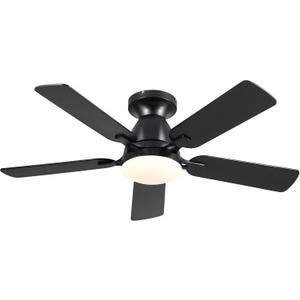 Mpayel Ceiling Fans with Lights, 46'' Indoor Low Profile Ceiling Fan with Light and Remote, Modern Flush Mount Ceiling Fan for Bedroom, LED Dimmable DC Reversible Motor, Black