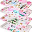 Ferrochef 4 Pcs Christmas Serving Tray 13 x 10 Inch Reusable Serving Platter Plates Xmas Dessert Platter Dishes Christmas Party Decorations for Food Snacks Cookies Supplies (Pink)