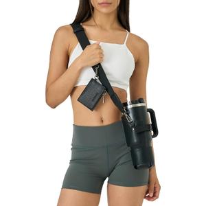 Premium Water Bottle Carrier Bag for Stanley 40oz & Simple Modern 40oz - PU Leather Water Bottle Holder with Adjustable Strap - Includes Card Holder & Keyring for Stanley Cup Accessories (Black)