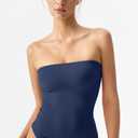 QINSEN Women's Tube Top Double Lined Strapless Bandeau Top Summer Slim Fit Going Out Tank Tops (Blue, M)