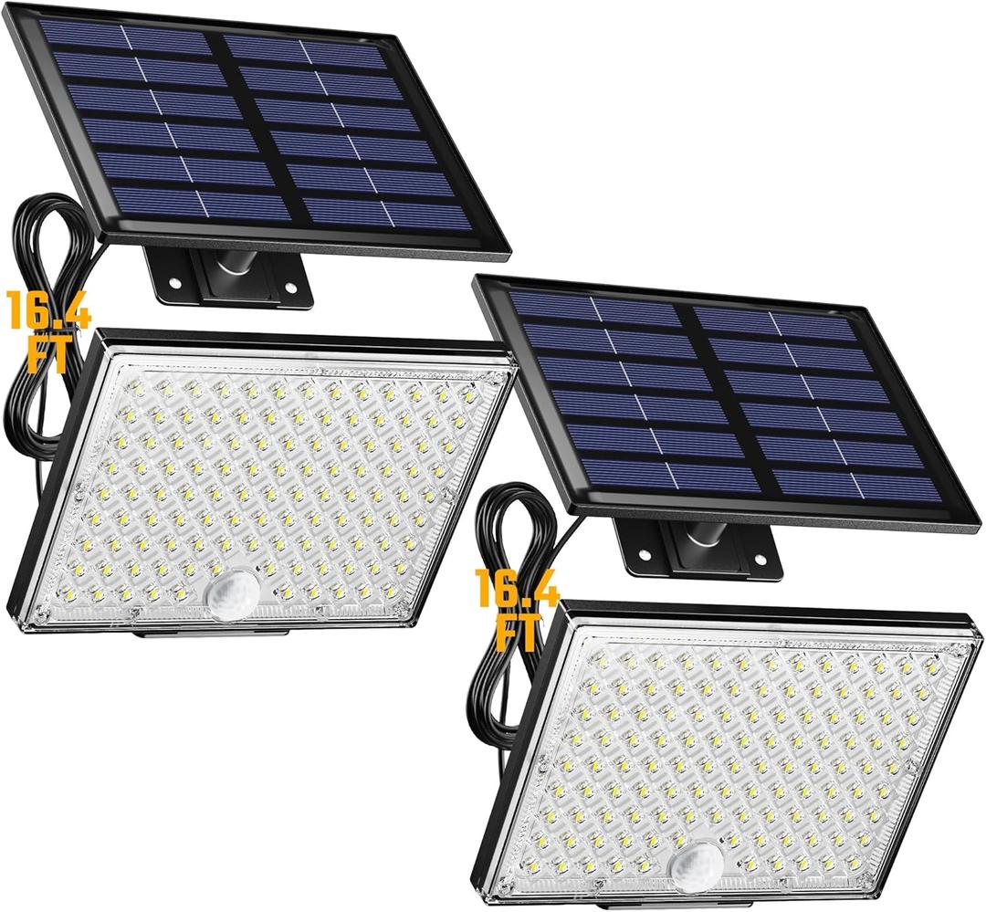 SUPERDANNY Solar Outside Lights with 113 Bright LEDs 7000K, Motion Sensor Outdoor Flood Lights Dusk to Dawn with 16ft Cable IP65 Waterproof, Security Light for Garden Barn Porch 2 Pack (Black)