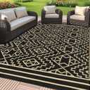 SAND MINE Reversible Mats, Plastic Straw Rug, Modern Area Rug, Large Floor Mat and Rug for Outdoors, RV, Patio, Backyard, Deck, Picnic, Beach, Trailer, Camping (9' x 18', Black & Beige)