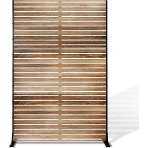 FENCY Metal Privacy Screen 72" H47" W Natural Wood Color Outdoor Privacy Screen, Freestanding Decorative Privacy Fence Panels for Deck Balcony Patio
