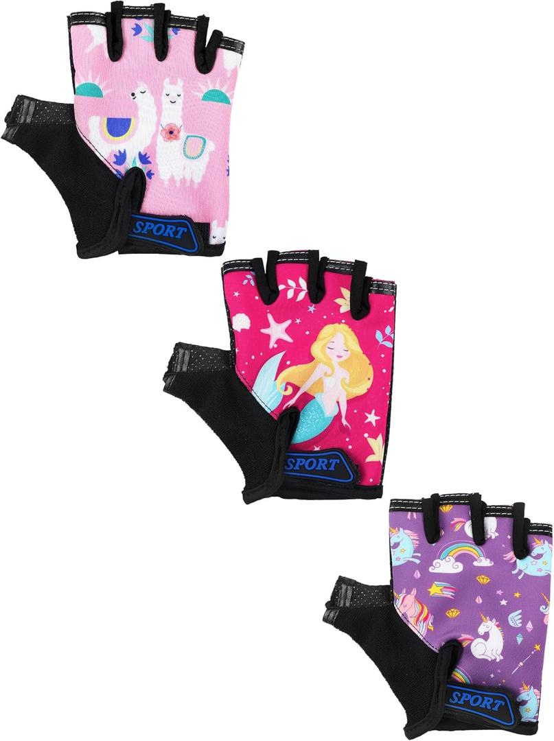 3 Pairs Kids Bike Gloves Kids Half Finger Fingerless Workout Gloves Non-Slip Gel for Bike Motorcycle (3 - 5 Years)