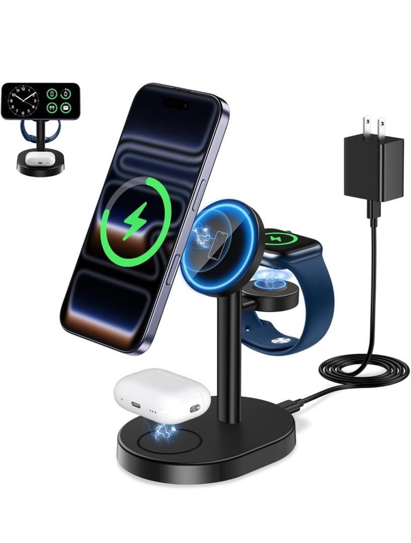 2026 3 in 1 Wireless Charging Station for Apple MagSafe Charger, 15W Fast Magnetic Mag-Safe Charger Stand for iPhone 17 16 15 14 13 12 17e Apple Watch AirPods Series, Gifts for Men