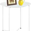 Garden 4 you End Table Metal Side Table White Round Folding Tray Cyan Sofa Small Accent Fold-able Table, Round End Table Tray, Next to Sofa Table, Snack Table for Living Room and Bed Room