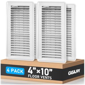 4 Pack Floor Vents Floor Registers 4x10 inch,Heavy Duty Floor Air Vent Covers for Home Floor Sidewall, Rust Proof Finish Registers Grilles & Vents(White)