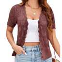 GRACE KARIN Womens Summer Lightweight Cardigan Short Sleeve V Neck Hollow Out Sweater 2025 Trendy Sand Red XXL
