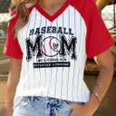 3 x Baseball Mom Shirts for Women V Neck Baseball Stripe Outfits | Womens Baseball Mom Shirts Oversized V Neck Mom Baseball Shirt Letter Print Casual Tops Tees