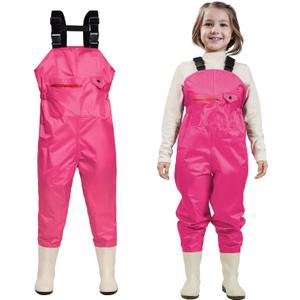 Ghosthorn Chest Waders for Kids Youth Fishing Waders Waterproof Hunting Waders with Boots Nylon Waders for Toddler Children (12-13 Years, Pink)