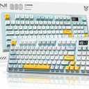 Wireless Keyboard Creamy Membrane with Rainbow Backlight,3-Mode Connectivity (BT/2.4G/USB-C) with LCD Screen & Multifunction Knob,200H Battery, 94 Key PBT Keycaps, Quiet Typing for Office/Home/Gaming