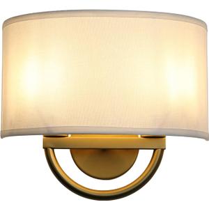 Industrial 2-Lights Wall Sconce Fixture with White Fabric Shade, Double Arm Wall Light Lamps Decor for Hallway Bedroom Living Room Bathroom Stairway (Antique)
