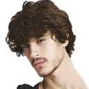 Kaneles Short Brown Curly Wigs for Men with Bang Male Costume Halloween Cosplay Party Natural Hair Full Wigs(Brown)