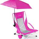 FAIR WIND Portable Beach Chair with Umbrella for Adults, Backpack Folding Arm Chair for Coastal Vacations, Picnics, and Concerts - Supports 300 LBS, Pink