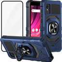 Designed for BLU Studio Mini 2023 Phone Case with Tempered Glass Screen Protector, Full-Body Protective [Military-Grade], Heavy Duty Shockproof Protective with Ring Kickstand Cover (Blue)