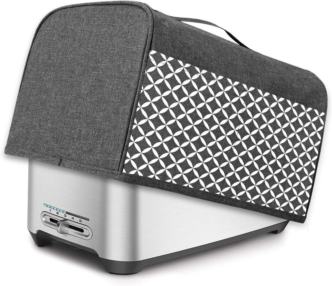Yarwo 4 Slice Toaster Cover with Pockets and Top Handle, Nylon Toaster Cover Fits for Most 4 Slice Long Slot Toasters, Gray with Grid