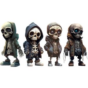 Cool Skeleton Figurines, Skeleton Small Statue Halloween Resin Collectible Figurines, Cute Home Room Desk Office Decor (4pc)