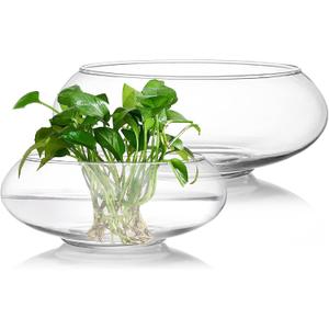 ZENFUN 2 Pack Glass Vase Bowl, 6"/ 8" Wide Mouth Flower Vase Round Terrarium, Glass Hydroponic Planter Floral Container Clear Fish Bowl for Table Centerpiece, Wedding Event, Home Decoration