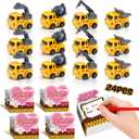 Valentines Day Gifts for Kids Classroom, 24 Pack Valentines Gfit Cards with Construction Vehicles Toys for Kids Ages 3-12 School, Funny Valentine Exchange Gift for Boys Girls Toddler Party Favors