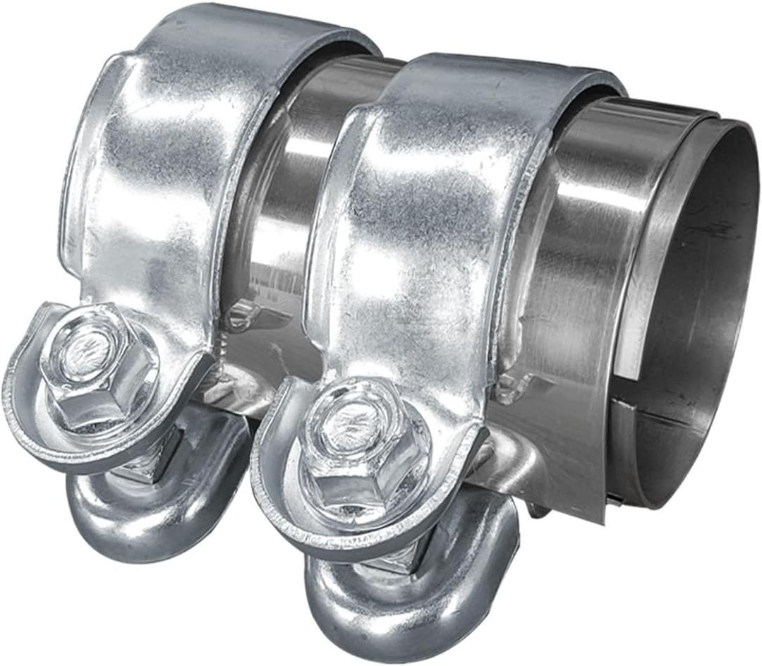 2.5 Inch Automotive Exhaust Clamp, Stainless Steel Butt Joint Bolts Band Flanges Clamp Assembly, Universal Tube Connector Sleeve Coupler for Muffler