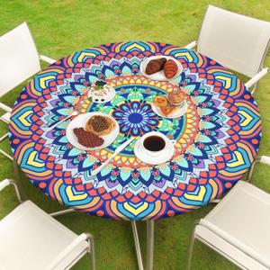 Round Tablecloth Fitted Elastic Table Cover Waterproof Table Cloth for Dinner, Party, Picnic,Camping, Round Table Cover for Indoor Outdoor (M (45"-56"), Colorful)