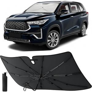 EcoNour Umbrella Windshields Sun Shade for SUV & MPV, Foldable Car Front Windshields UV Blocker Sunshade, Umbrella Shade Accessories with Storage Pouch Keeps Interior Cool, X-Large 61 x 35 Inch
