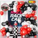 Race Car Balloon Arch Garland Kit, Red Black White Party Latex Balloons with Checkered Flags for Boy Racing Car Themed Birthday Party Decorations Baby Shower Transportation Backdrop Supplies
