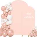 Set of 2 Wedding Arch Cover 2-Sided Round Top Spandex Fitted Arch Backdrop Cover for Birthday Party Baby Shower Wedding Arch Stand Decor7.2FT, 6FT, Light Pink