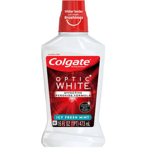 Colgate Optic White Advanced Teeth Whitening Mouthwash, 2 Pack, 2% Hydrogen Peroxide, Alcohol-Free and Enamel Safe, ICY Fresh Mint, 32 Oz