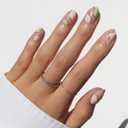 Glamnetic Press On Nails - Short Oval Fake Nails, Pink & Green Swirl Nails with Gold Foil Accents, Strawberry Matcha | 15 Sizes - 30 Nail Kit with Glue