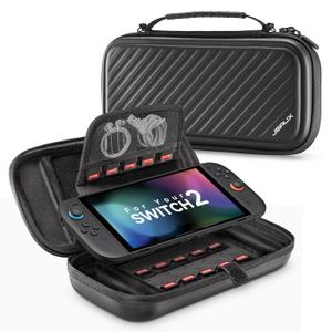 JSAUX Carrying Case Compatible with Nintendo Switch 2 2025, Protective Hard Shell Case with 15 Game Card Slots, Portable Travel Bag for Switch 2 Console and Accessories, Black