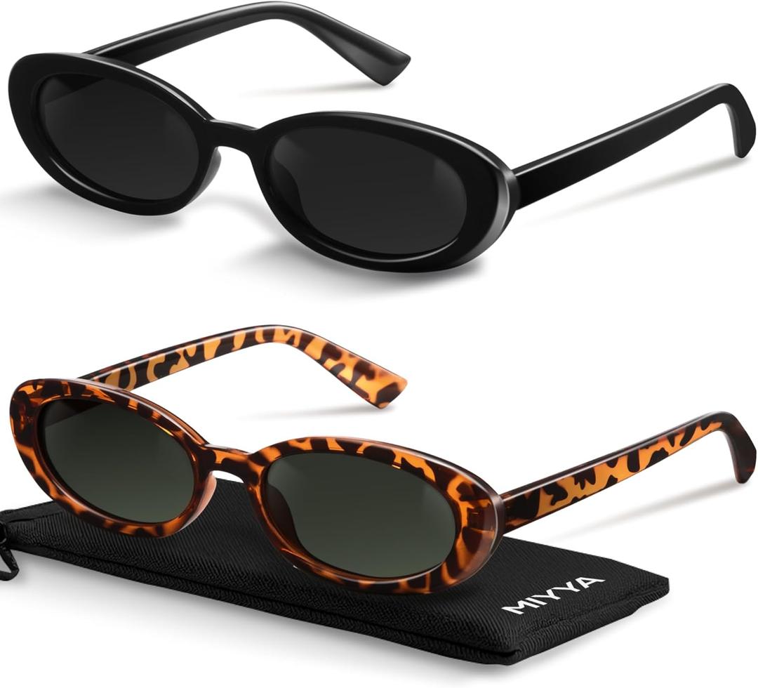 miyya Old Money Polarized Oval Sunglasses  2025 Edition, UV400 Protection, Feather-Light Fit & Trendy Colors (Black/Leopard Green)