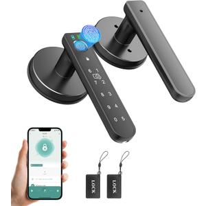 Fingerprint Door Lock, 6-in-1 Smart Door Knob with App Control/Fingerprints/IC Cards/Passwords/2 Keys, Fingerprint Door Knob Biometric Door Lock for Bedroom Apartment, Black