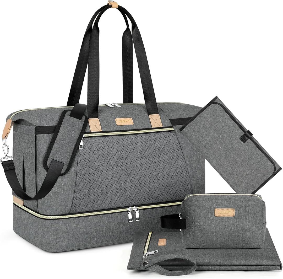 ITIEZY Diaper Bag Tote for Baby - Large Mommy Bag with Portable Changing Pad Pacifier Case, Hospital Bags Travel Baby Bag (B2-dark Gray-6pcs), Size: Large