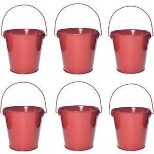 Colored Metal Buckets with Handle, 6 Pack 5.91 Inch Galvanized Iron Pail Bucket for Kids,Classroom,Crafts,and Party Favors (Red)
