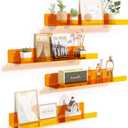 upsimples Acrylic Shelves for Wall Decor, 15" Display Shelf Perfume Organizer for Bathroom, Bedroom, Living Room, Floating Bookshelves for Kids, Clear Orange, 4 Pack