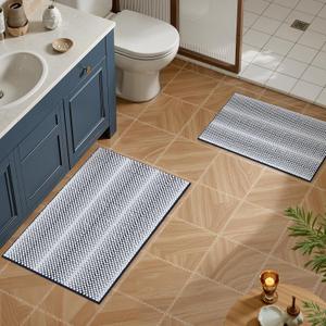 Navy Blue Bath Mats Plush Pom-Pom Super Absorbent Bathroom Rug Sets 2 Piece Non Slip Machine Washable Bath Mat for Bathroom Floor Quick Dry 16" x 24" + 20" x 32"