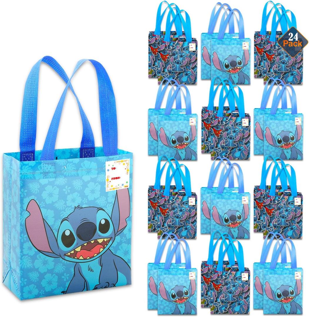 Lilo and Stitch Party Favor Bag Set  24 Pack of 8" Disney Goodie Bags for Kids Bulk Reusable Mini Totes | Stitch Birthday Supplies for Boys, Girls