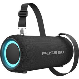 Passau Portable Bluetooth Speakers Loud 40W Peak Stereo Sound, Passive Radiators-Deep Bass, All Day Playtime, Adjustable Strap, BT5.3, IPX5 Wireless Speaker RGB Lights for Indoor Outdoor (Black)