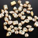 48PCSChampagne Crystal Sew On Rhinestones with Gold Prongs, Assorted 6 Large Shapes No Tiny Pieces, Sewing Gems for Costume Bags Shoes Jewelry Making