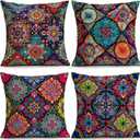 Colourful Bohemian Geometric Throw Pillow Covers, 18X18 inch Set of 4 Square Modern Outdoor Pillow Cases Decorative Cushion Covers, for Home Couch Sofa Car Decor