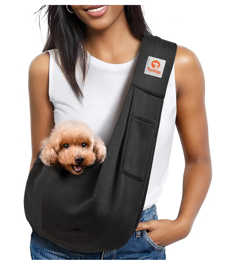 Tomkas Small Dog Sling Carrier - Classic Pocket & Classic Strap - Wrap Carrier - for 3-10 lbs Pets(Black)