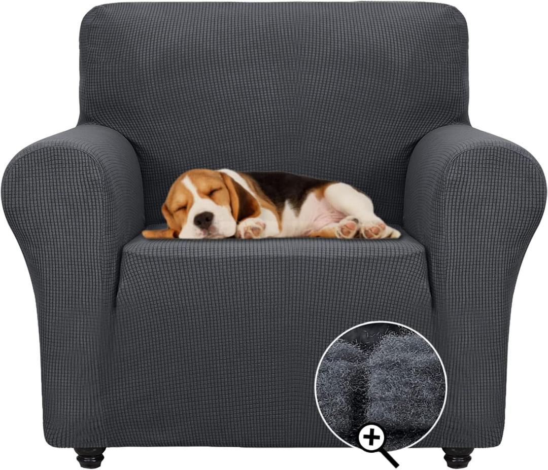 ZNSAYOTX Super Stretch Chair Slipcover Universal Sofa Chair Covers for Living Room Dogs Pet Furniture Protector Spandex Armchair Slipcovers with Anti Slip Foam Sticks (Dark Grey, Chair) (Small (30"-47"))