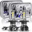 Pair 5x7 7x6 LED Headlights Hi-Lo Beam For 1982-2012 Ford E-150 E-250 E-350 Van, 5x7 7x6 Inch Diamond Crystal Clear Semi Sealed Beam Glass Lens Housing Headlights, H4 LED Bulbs, 6000K Cool White
