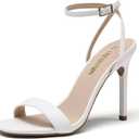 DREAM PAIRS Womens High Stilettos Open Square Toe Ankle Strap Heels Sexy Comfort Strappy Dress Shoes Wedding Bridal Pumps Sandals (7, White)