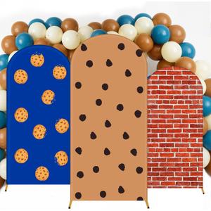 Moukeren 3 Pcs Cookie Theme Arch Backdrop Cover 4ft 5ft 6ft Chocolate Chip Cookie Theme Arch Covers Spandex Backdrop Stand for Birthday Baby Shower Ceremony Photography Party Decoration