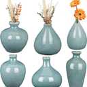 6 Pcs Green Mini Ceramic Bud Vase Vintage Flower Vases Ice Cracked for Farmhouse Rustic Boho Style Table Shelves Home Office Decor Gifts(Classical,Green)